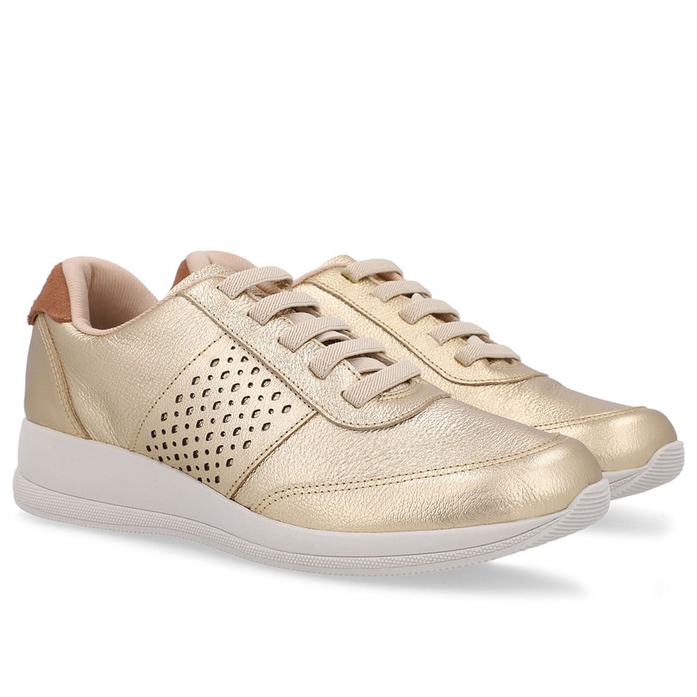 Tênis Couro Dourado Detalhe Lateral Dourado 2