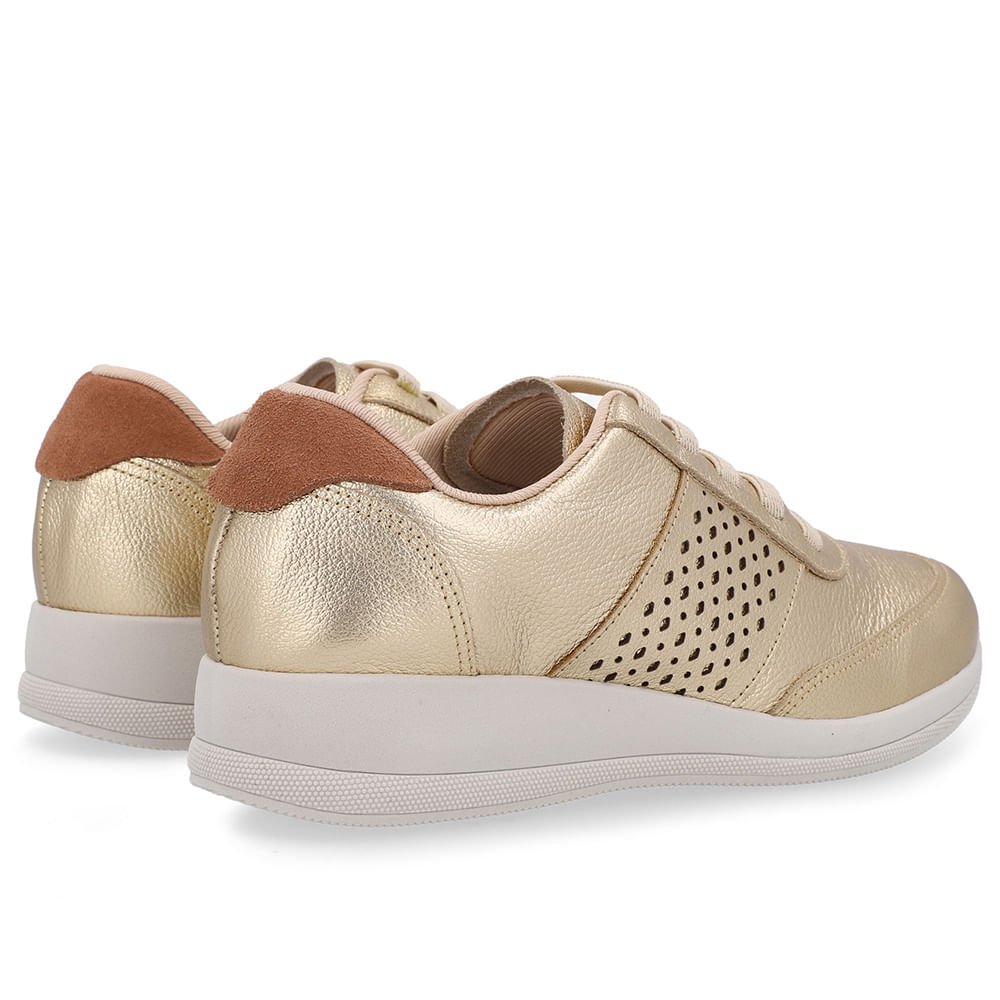 Tênis Couro Dourado Detalhe Lateral Dourado 3