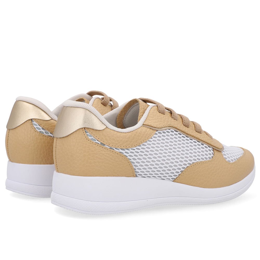 Tênis Casual Bege Creme Tecido Couro Bege/Branco 3