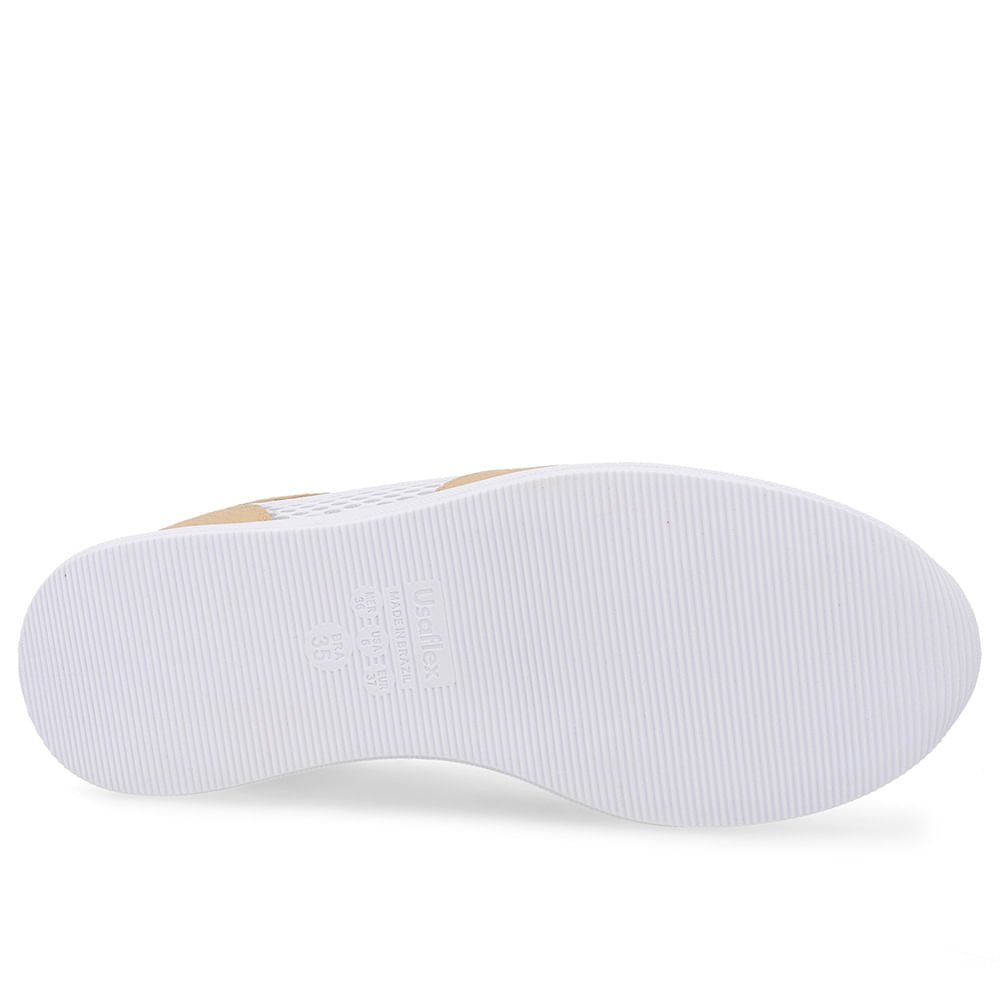 Tênis Casual Bege Creme Tecido Couro Bege/Branco 5