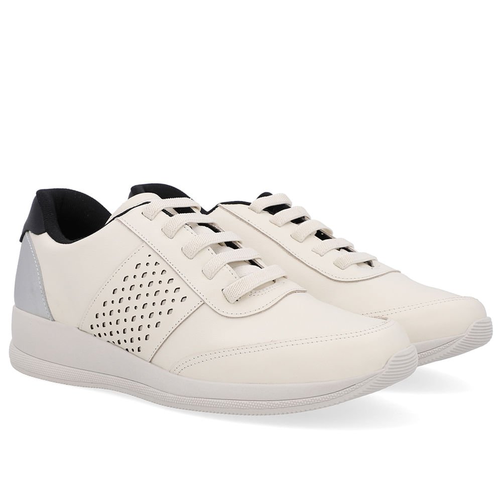 Tênis Couro Branco Marfim Detalhe Lateral Marfim 2