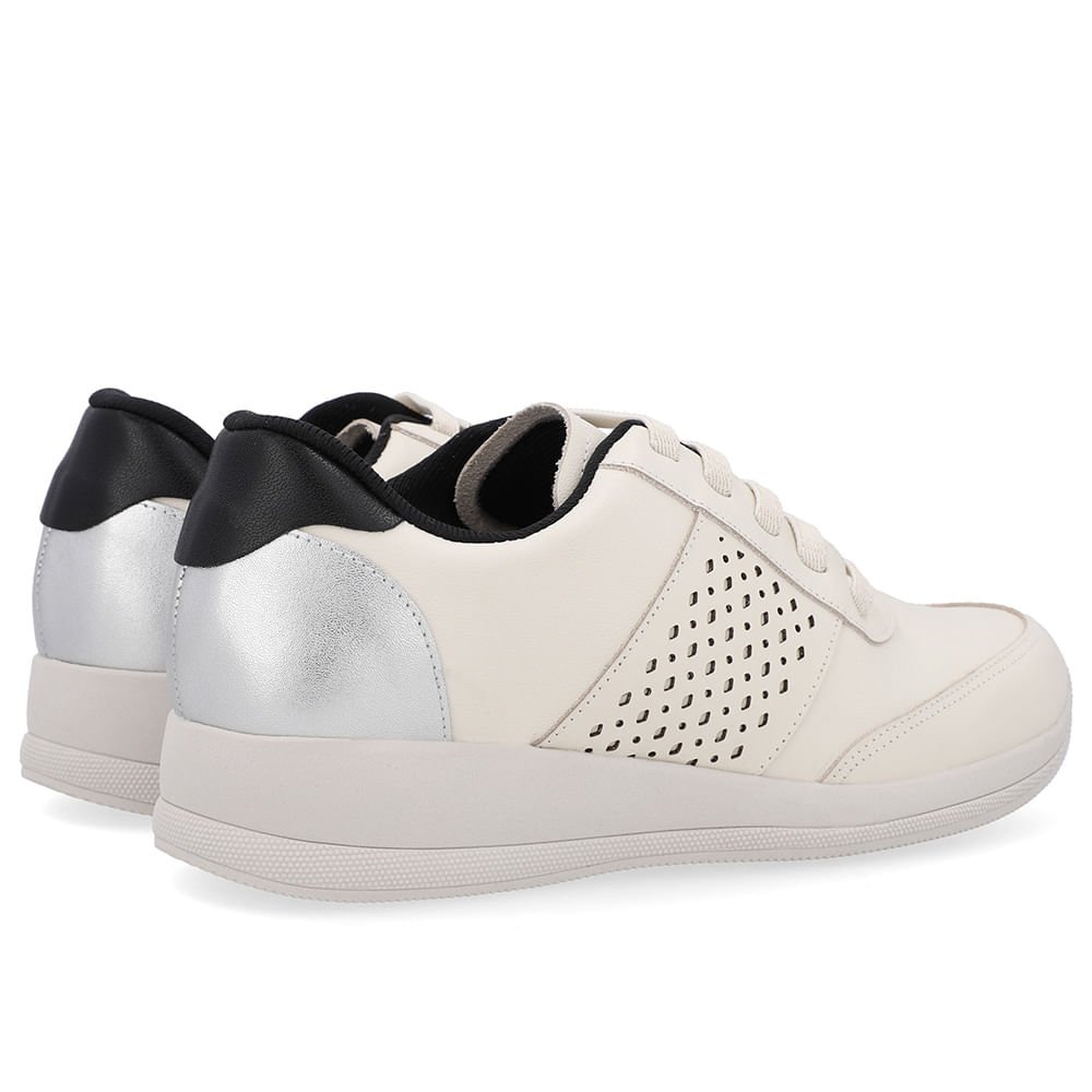 Tênis Couro Branco Marfim Detalhe Lateral Marfim 3