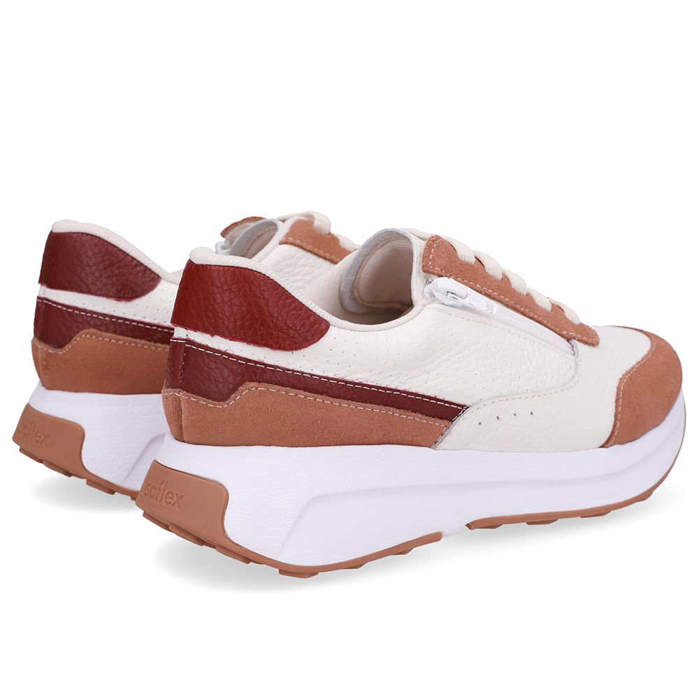 Tênis Couro Branco Zíper Lateral Branco/Terracota 3