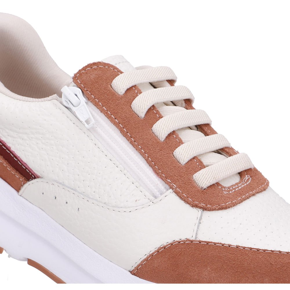 Tênis Couro Branco Zíper Lateral Branco/Terracota 4