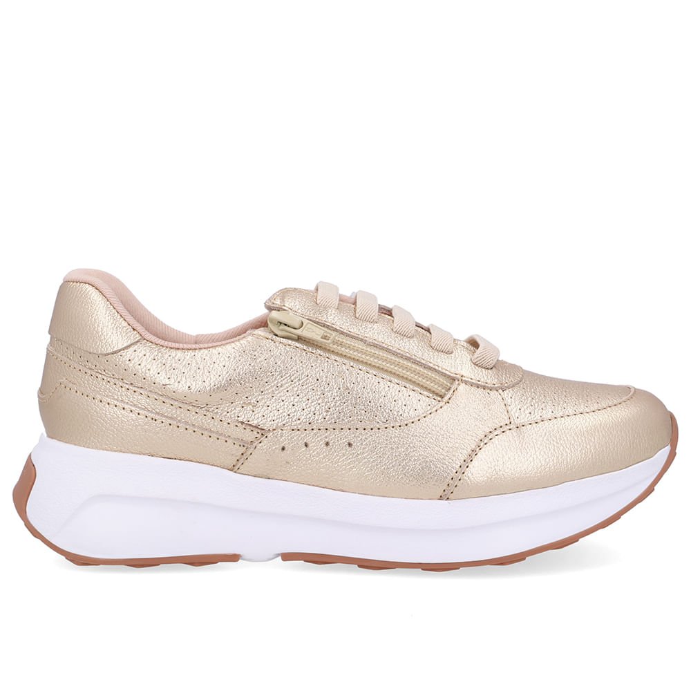 Tênis Couro Dourado Zíper Lateral