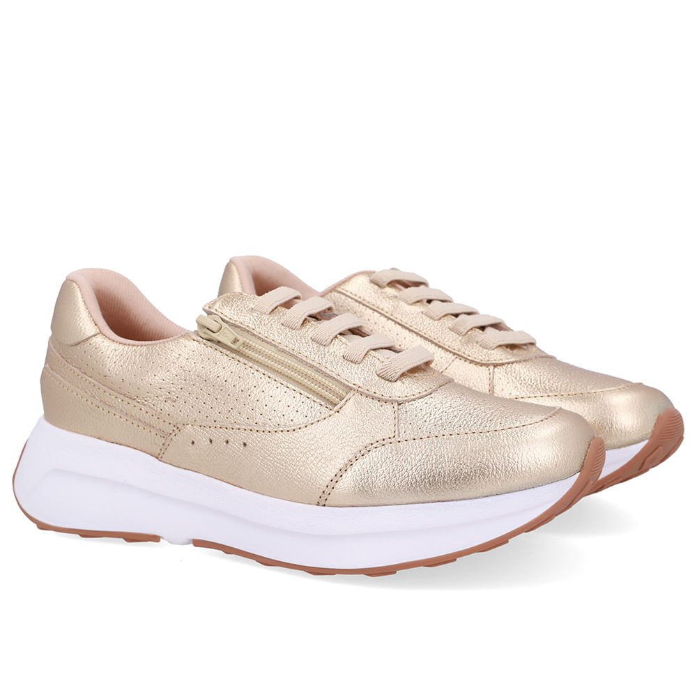 Tênis Couro Dourado Zíper Lateral Dourado 2