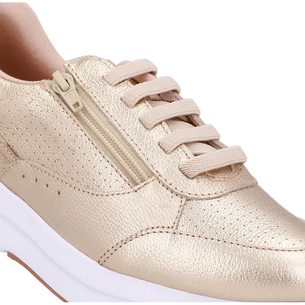 Tênis Couro Dourado Zíper Lateral Dourado 4