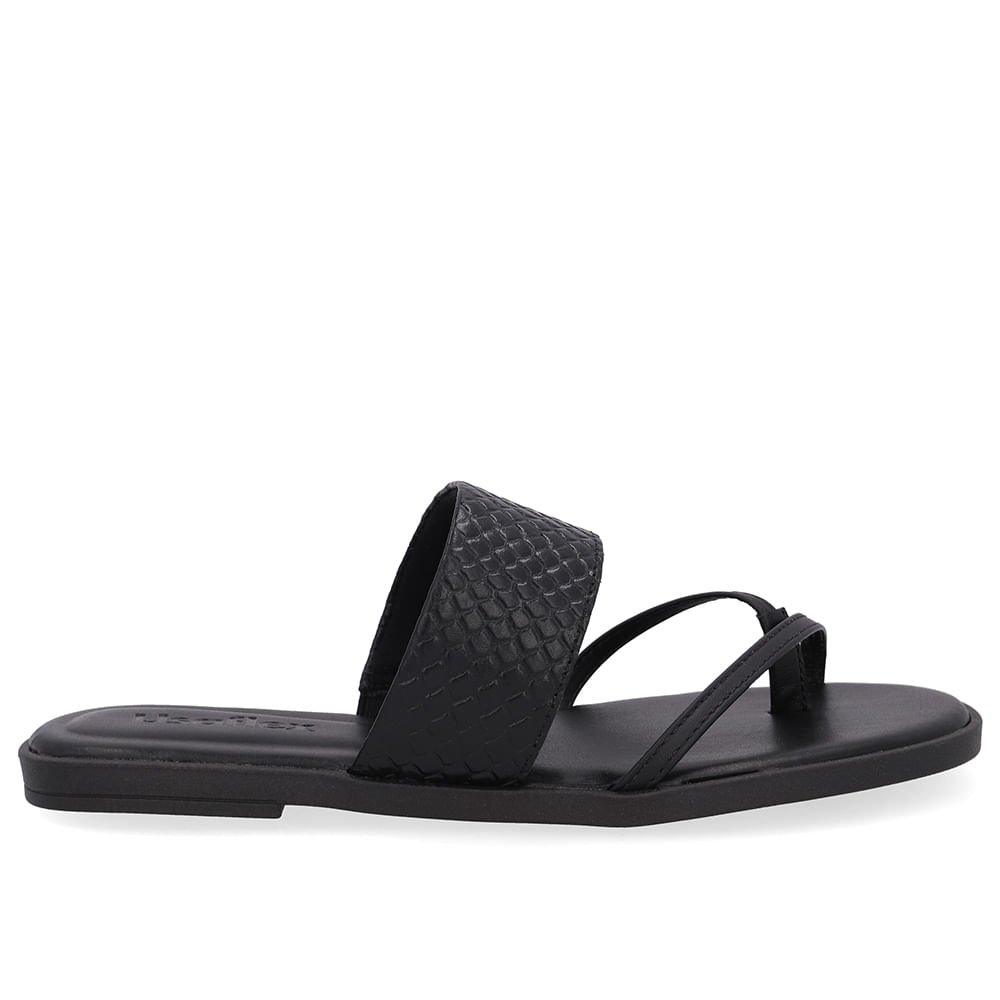 Rasteira Bico Quadrado Couro Preta