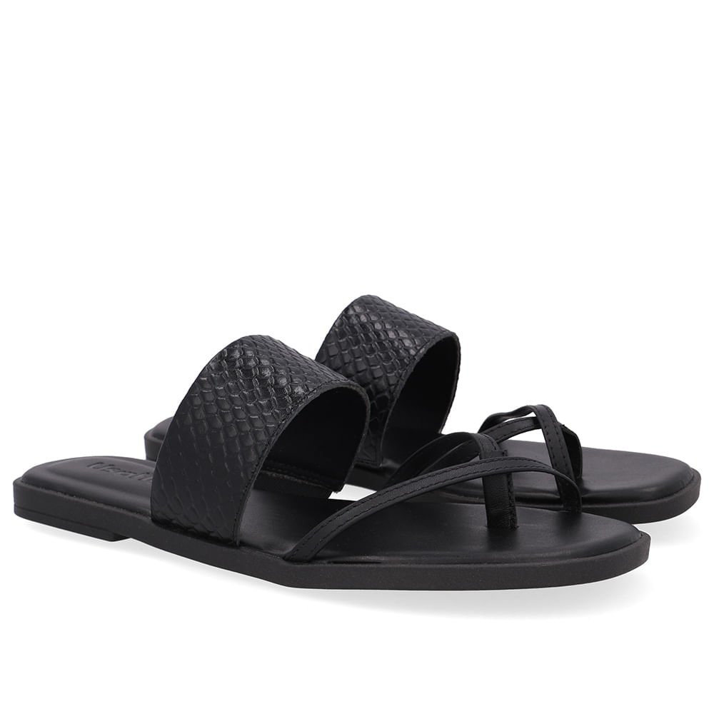 Rasteira Bico Quadrado Couro Preta Preto 2