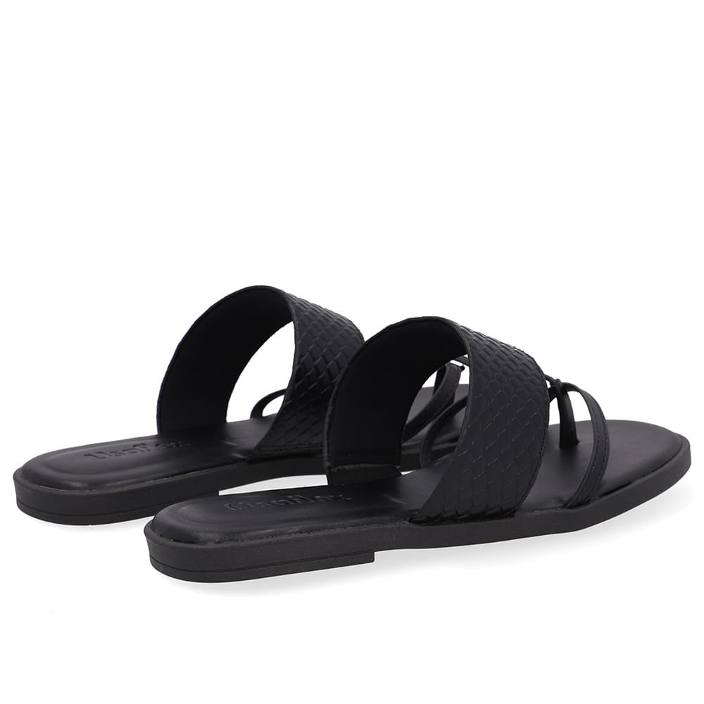 Rasteira Bico Quadrado Couro Preta Preto 3