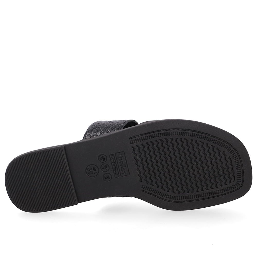 Rasteira Bico Quadrado Couro Preta Preto 5