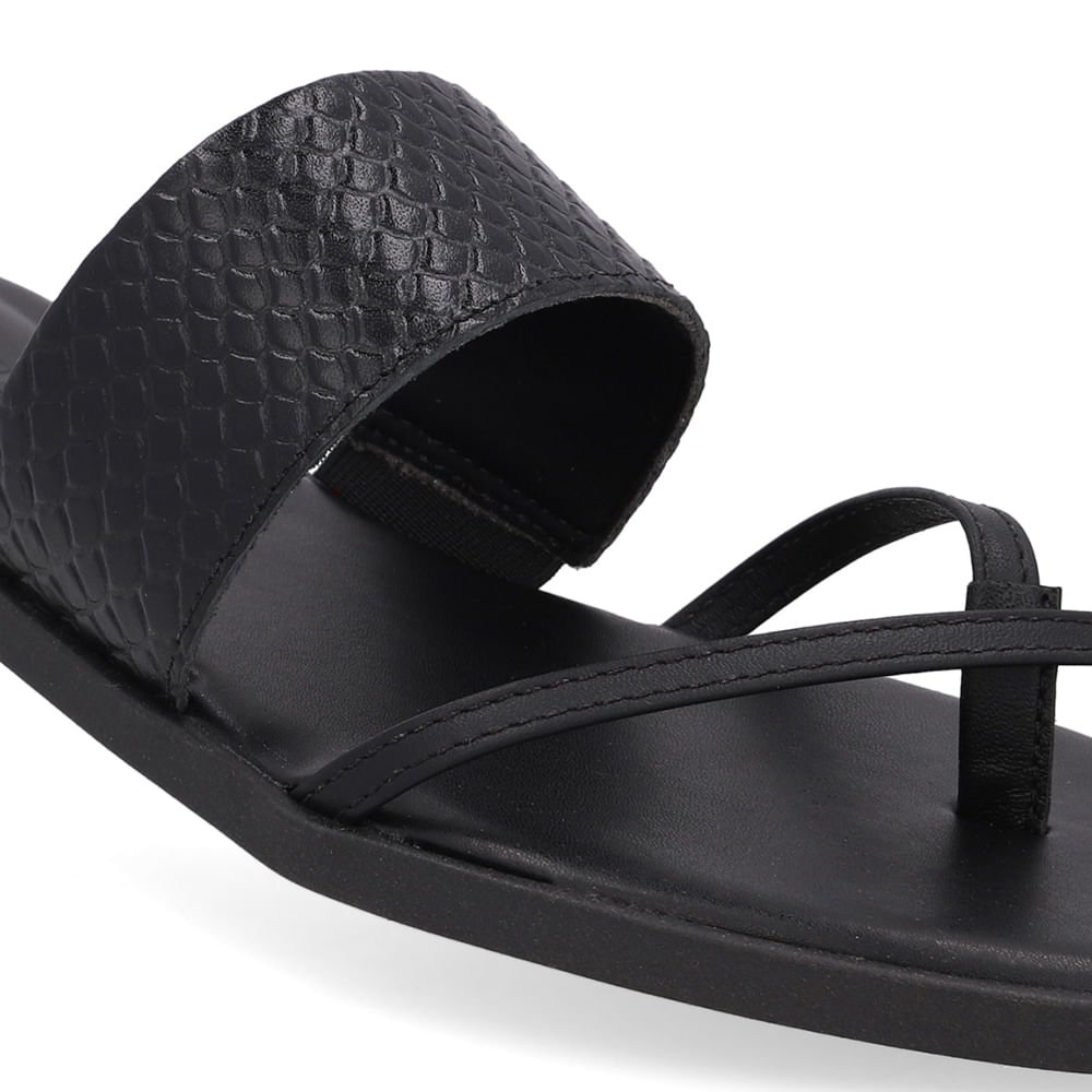 Rasteira Bico Quadrado Couro Preta Preto 4