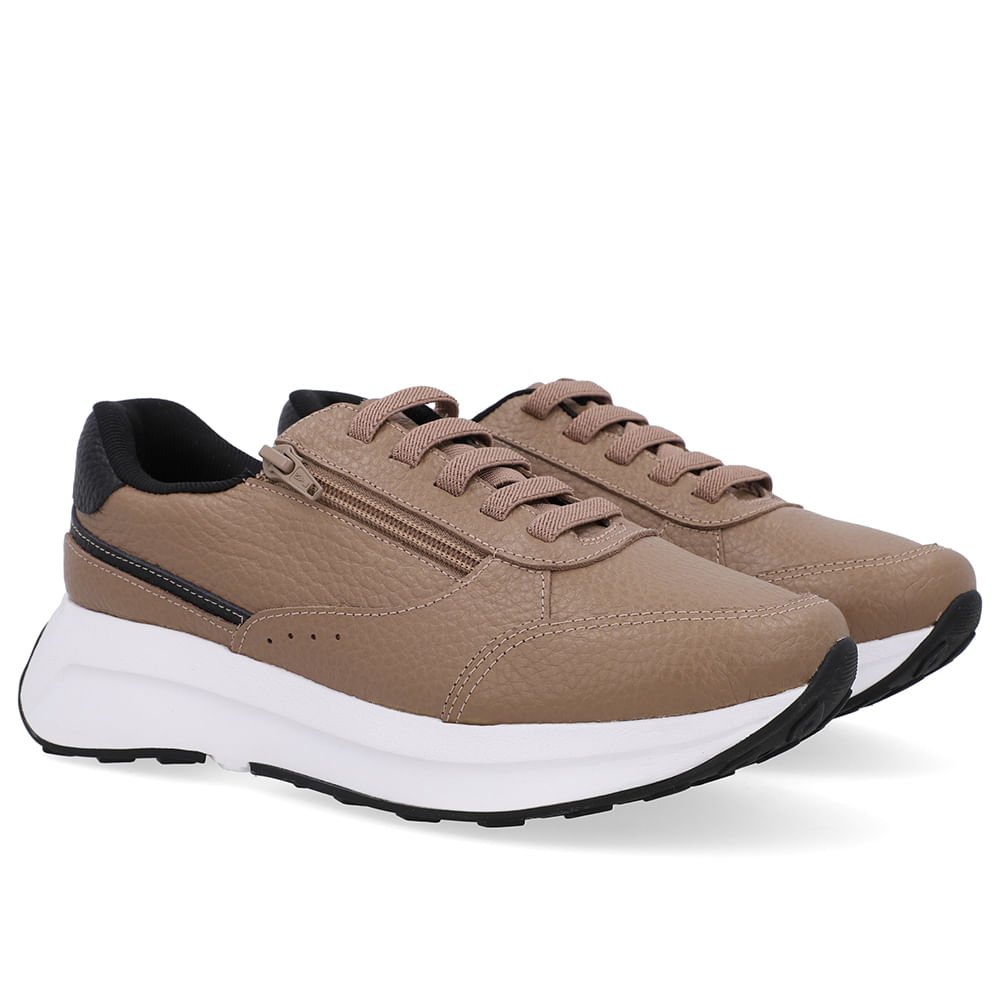 Tênis Couro Marrom Zíper Lateral Marrom 2