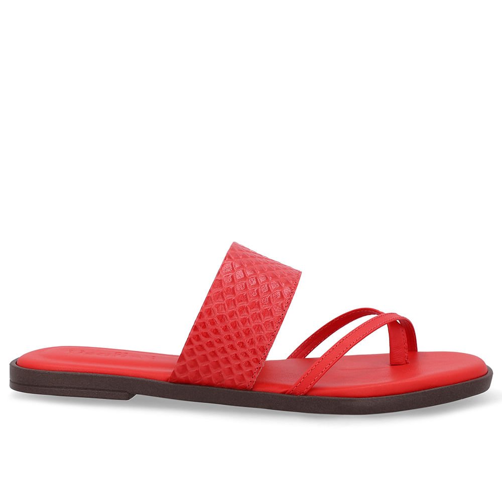 Rasteira Bico Quadrado Couro Vermelha