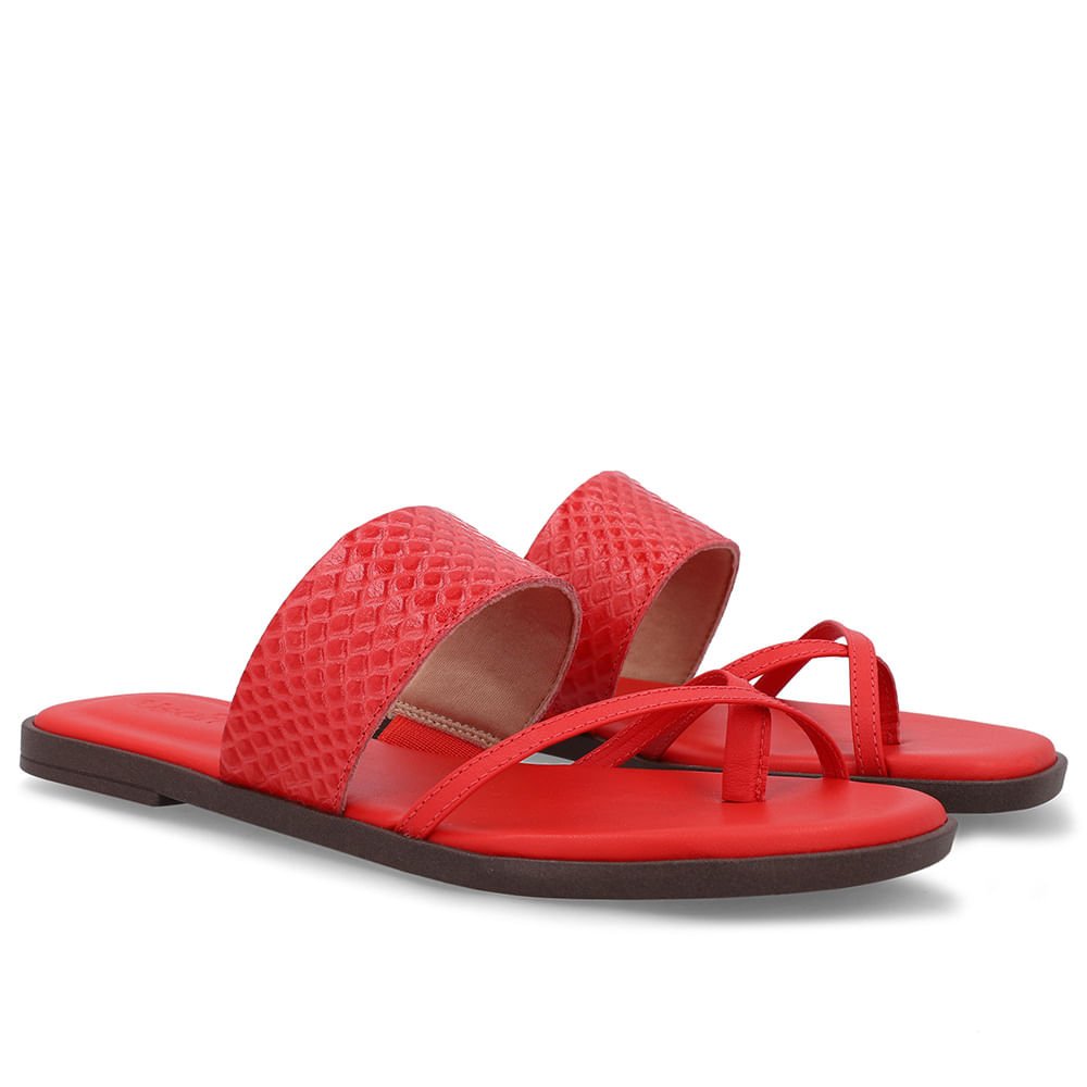 Rasteira Bico Quadrado Couro Vermelha Vermelho 2