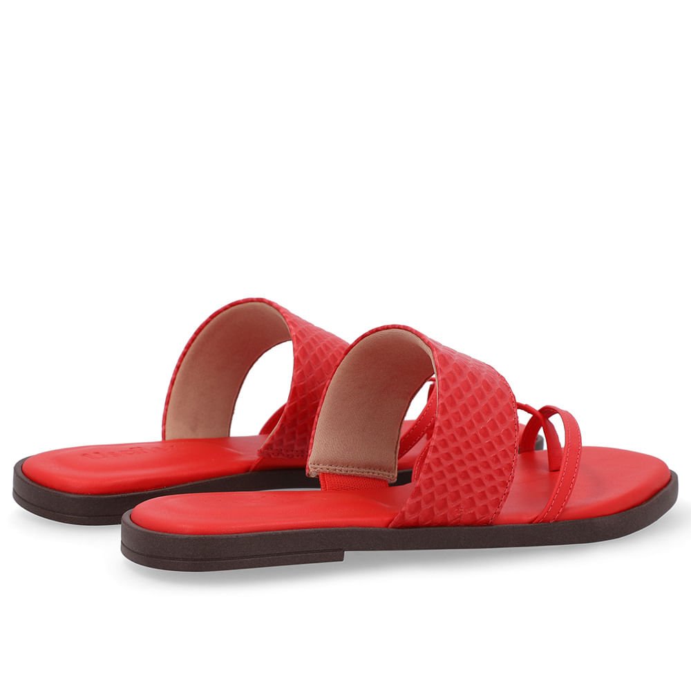 Rasteira Bico Quadrado Couro Vermelha Vermelho 3