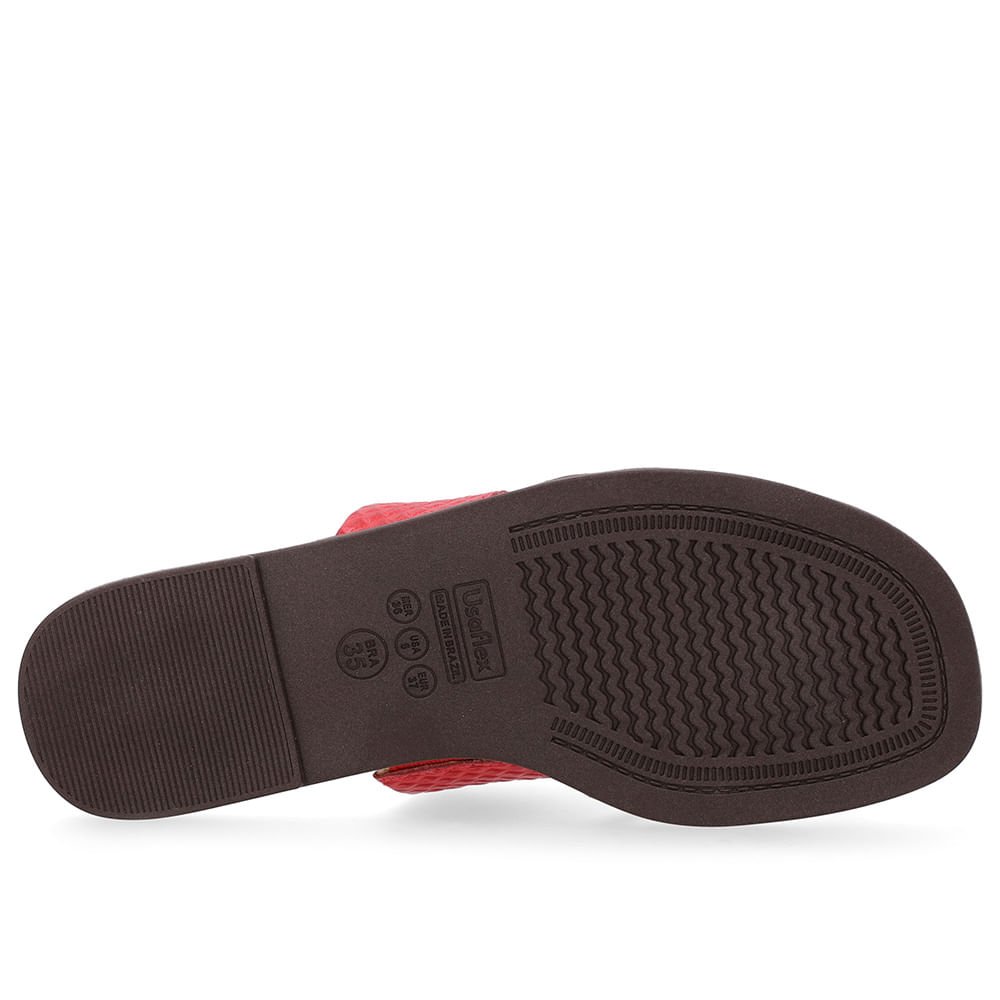 Rasteira Bico Quadrado Couro Vermelha Vermelho 5