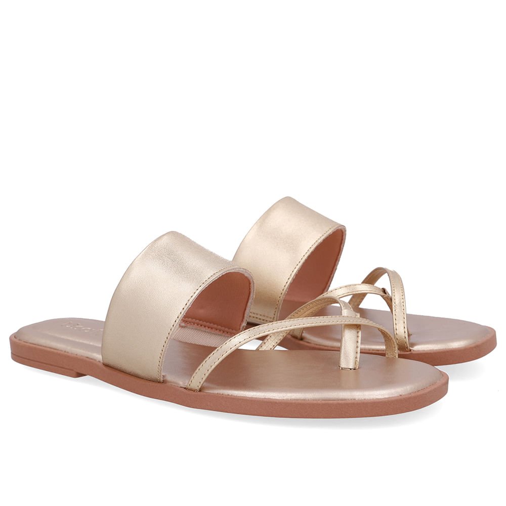 Rasteira Bico Quadrado Couro Dourada Dourado 2