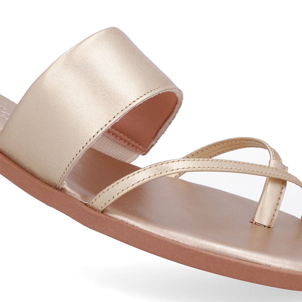 Rasteira Bico Quadrado Couro Dourada Dourado 4