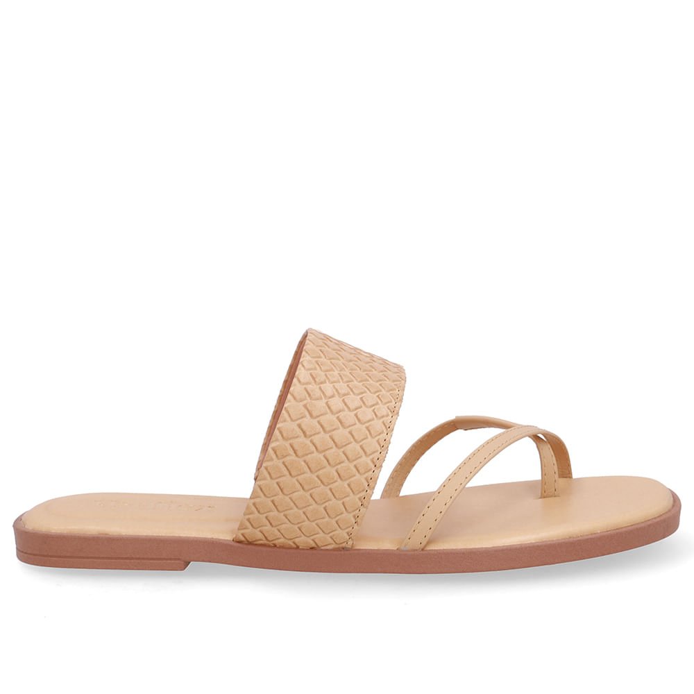 Rasteira Bico Quadrado Couro Bege Creme