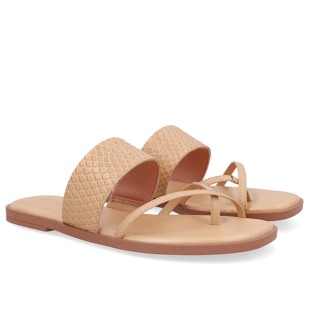 Rasteira Bico Quadrado Couro Bege Creme Creme 2