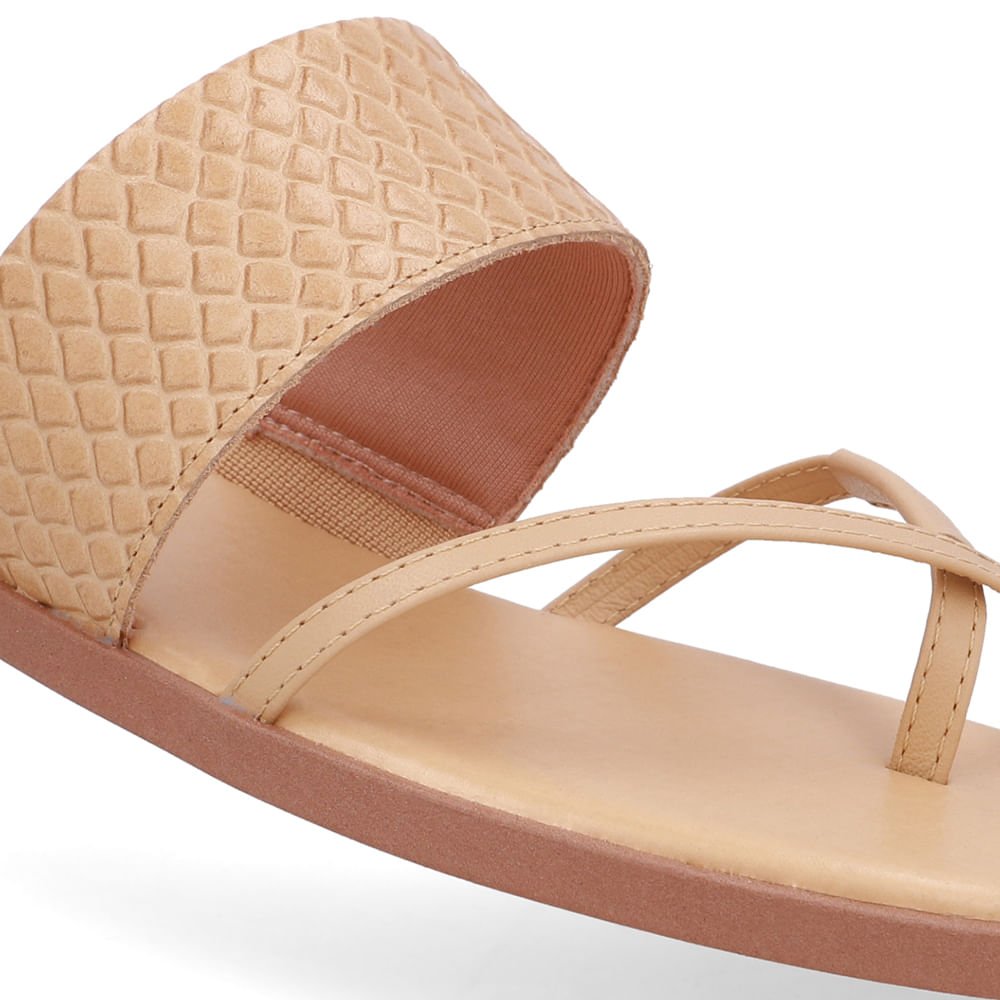 Rasteira Bico Quadrado Couro Bege Creme Creme 4