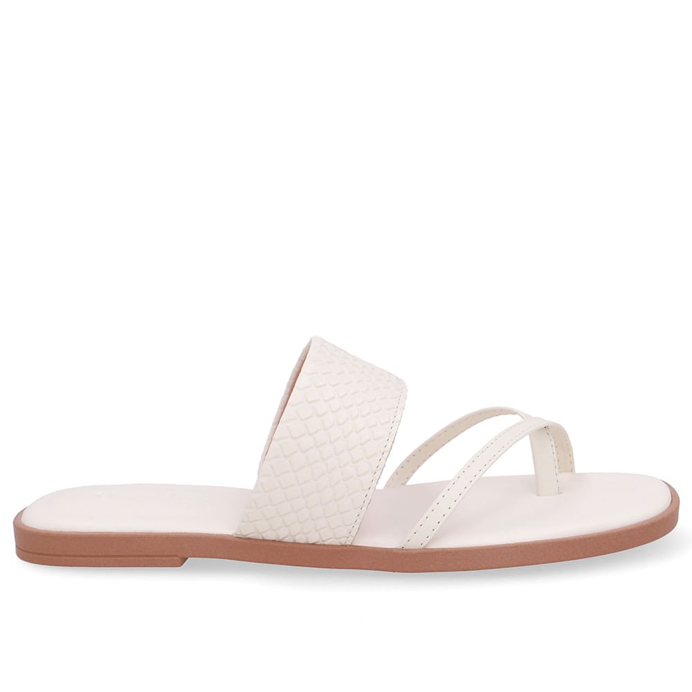 Rasteira Bico Quadrado Couro Branca Marfim