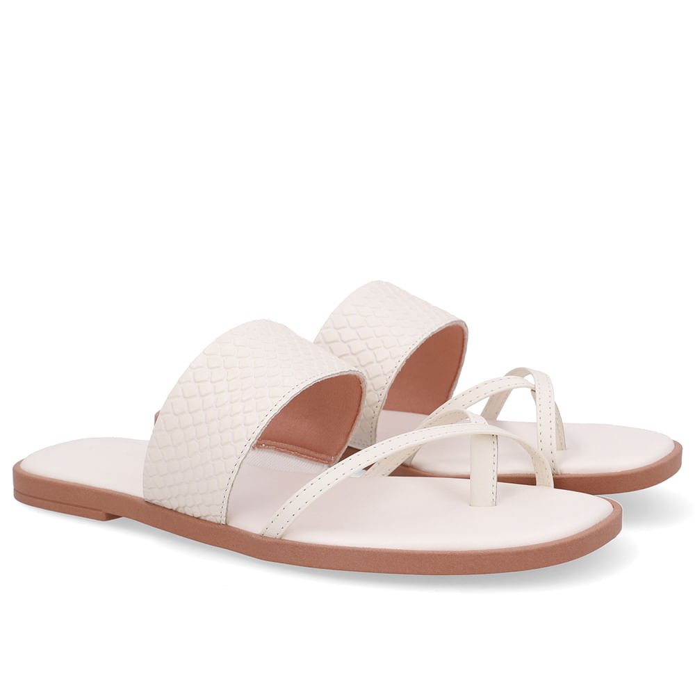 Rasteira Bico Quadrado Couro Branca Marfim Marfim 2