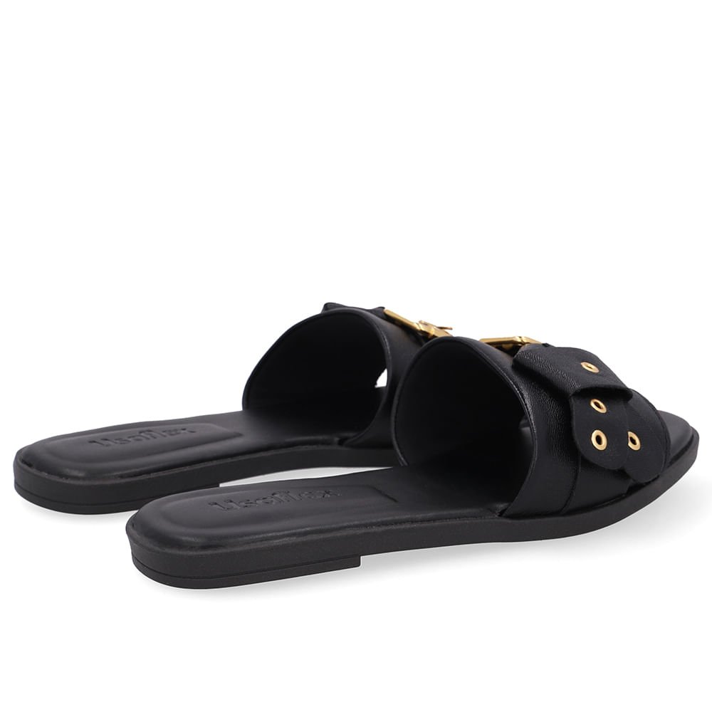 Rasteira Bico Quadrado Couro Preta Fivela Preto 3