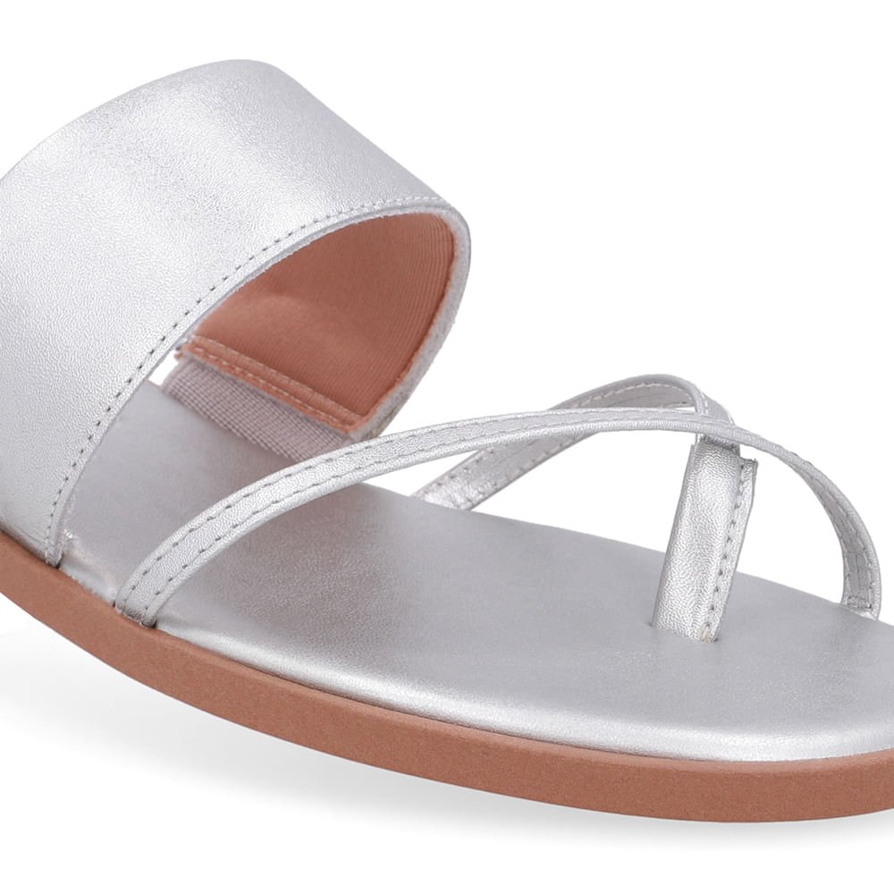 Rasteira Bico Quadrado Couro Prata Prata 4