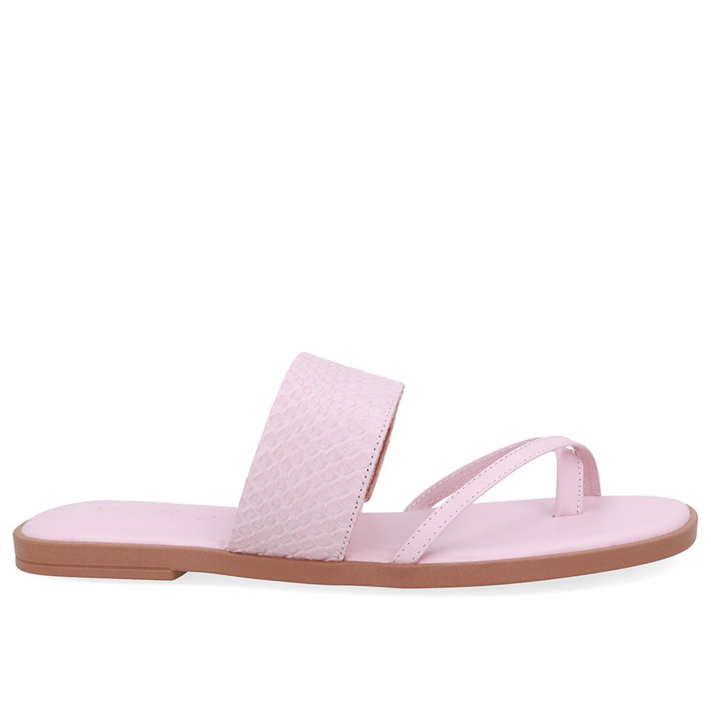 Rasteira Bico Quadrado Couro Rosa