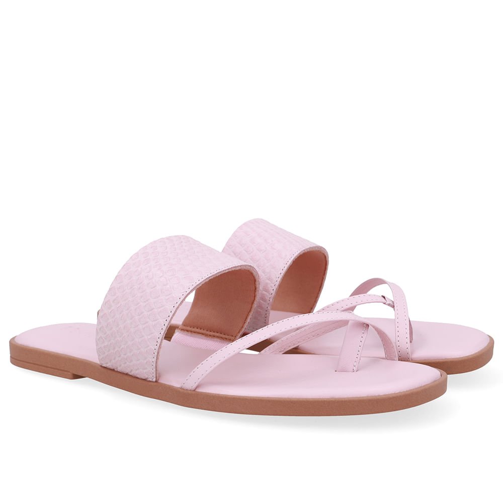 Rasteira Bico Quadrado Couro Rosa Rosa 2