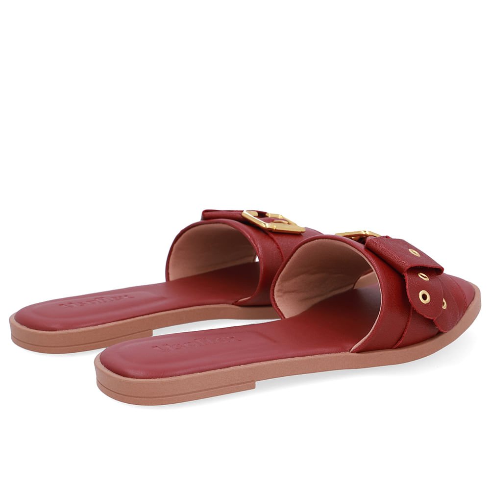 Rasteira Bico Quadrado Couro Vermelha Fivela Vermelho 3