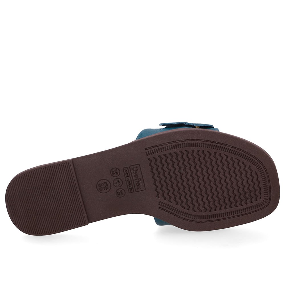 Rasteira Bico Quadrado Couro Azul Fivela Azul 5