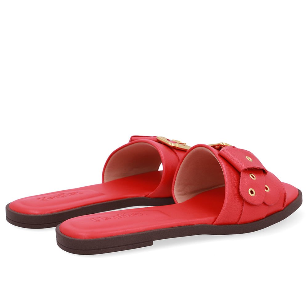 Rasteira Bico Quadrado Couro Vermelha Fivela Vermelho 3