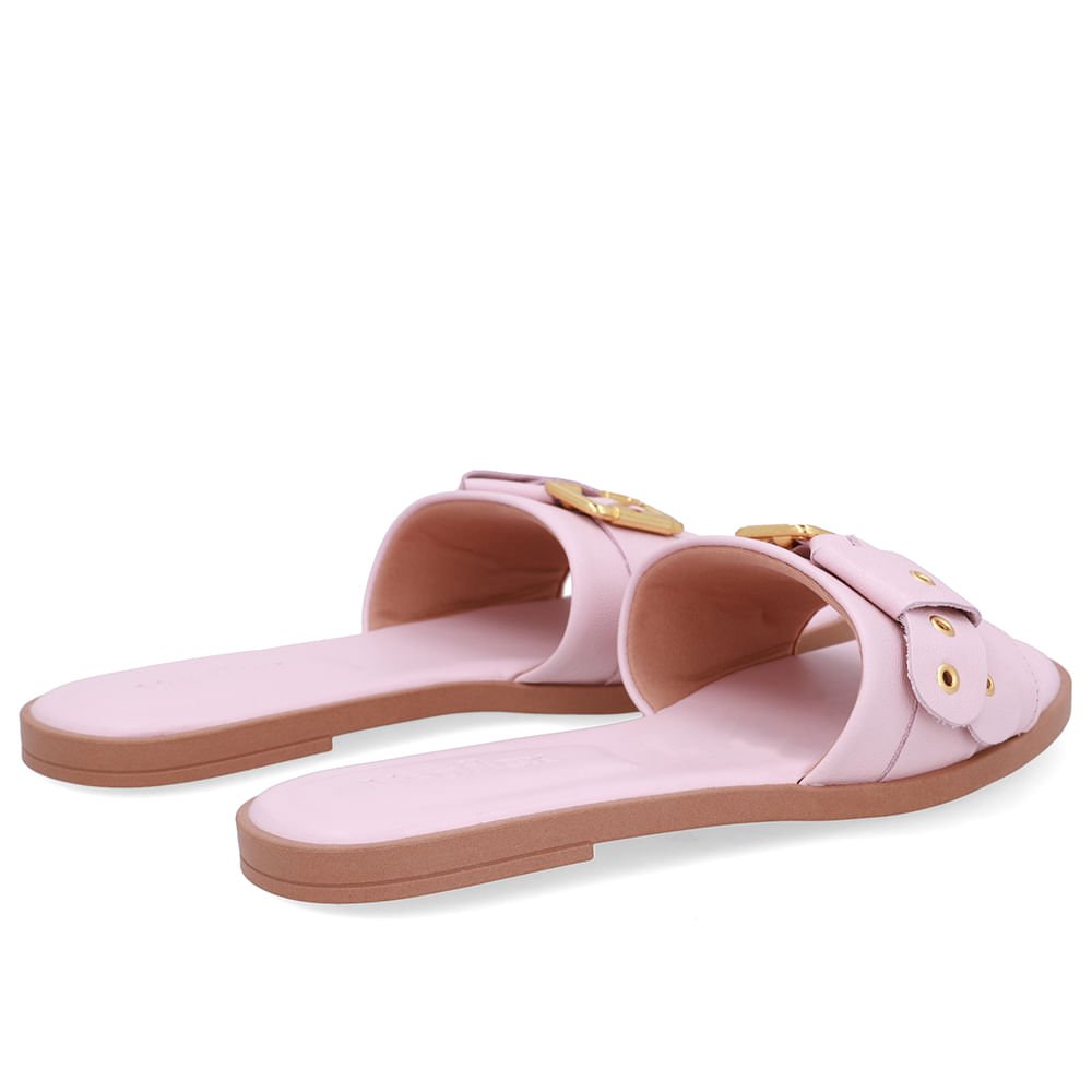 Rasteira Bico Quadrado Couro Rosa Fivela Rosa 3