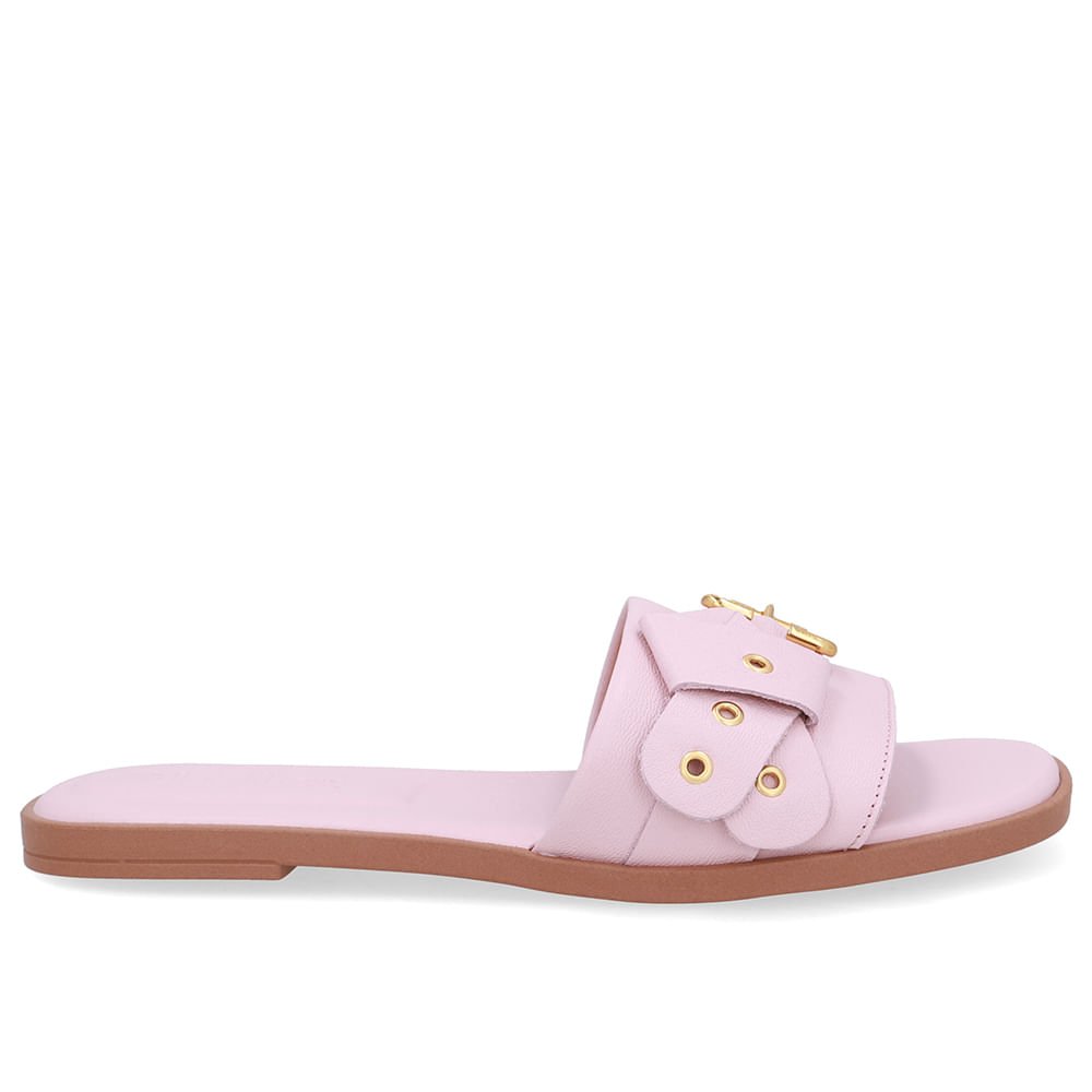 Rasteira Bico Quadrado Couro Rosa Fivela