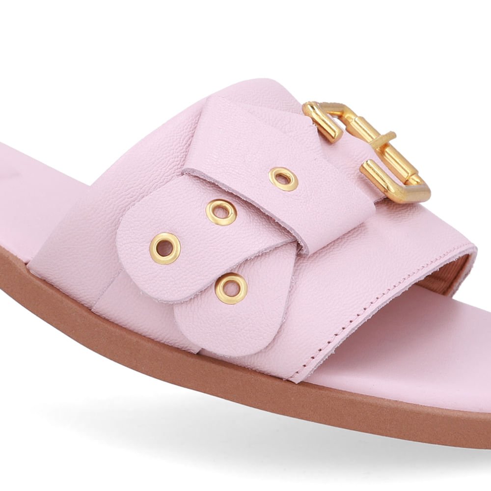 Rasteira Bico Quadrado Couro Rosa Fivela Rosa 4