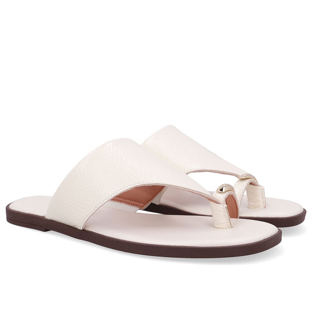 Rasteira Verniz Branca Marfim Detalhe Dourado Marfim 2