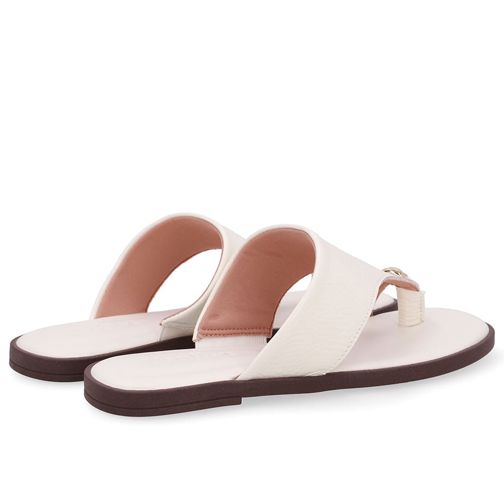 Rasteira Verniz Branca Marfim Detalhe Dourado Marfim 3