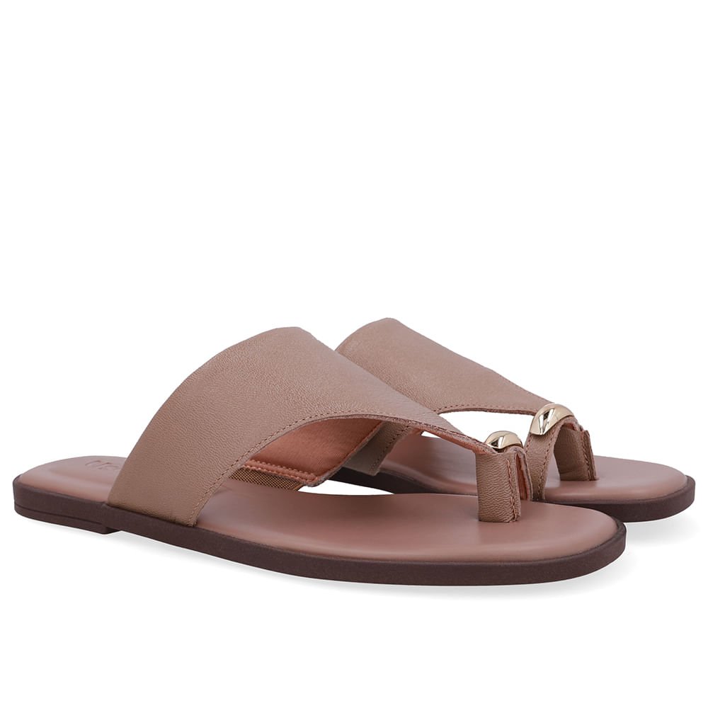 Rasteira Couro Marrom Detalhe Dourado Marrom 2