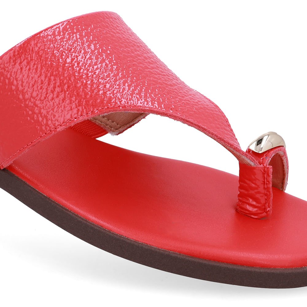 Rasteira Verniz Vermelha Detalhe Dourado Vermelho/Dourado 4