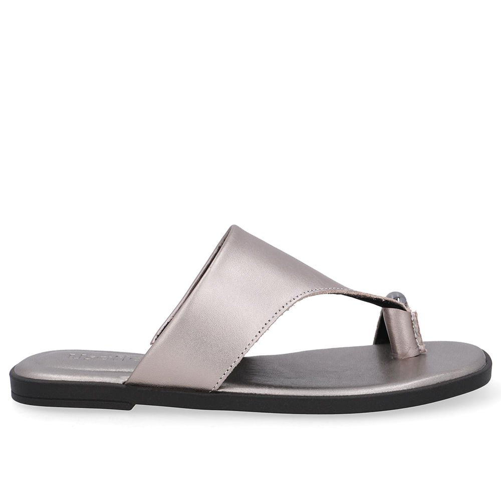 Rasteira Couro Prata Aço Detalhe Prata Prata 1