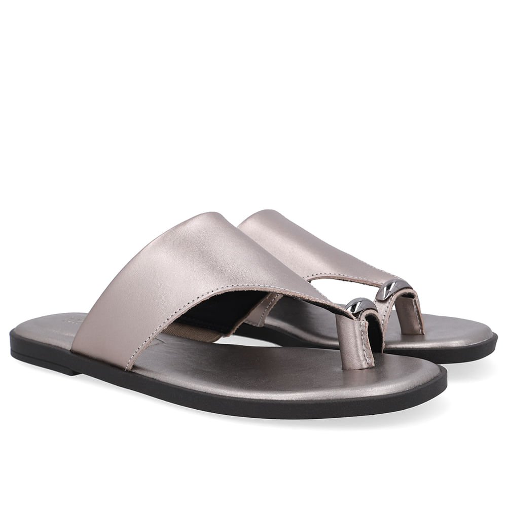 Rasteira Couro Prata Aço Detalhe Prata Prata 2