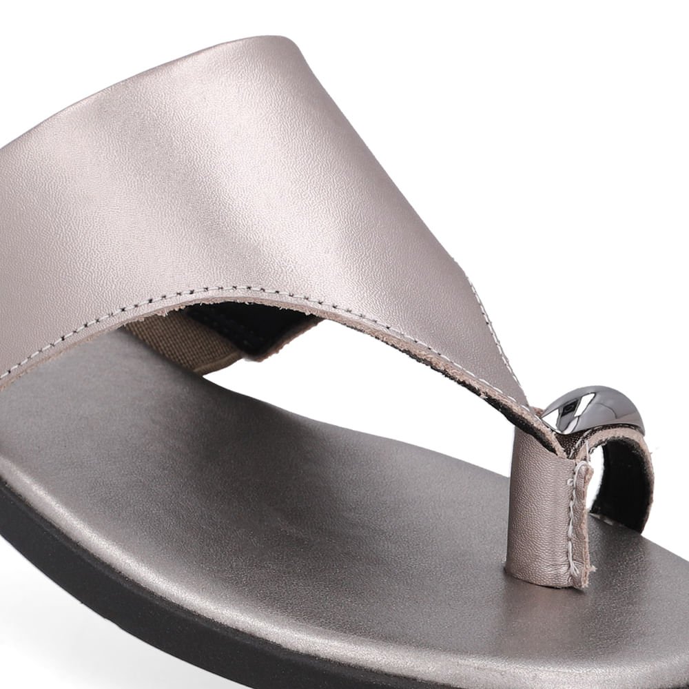 Rasteira Couro Prata Aço Detalhe Prata Prata 4