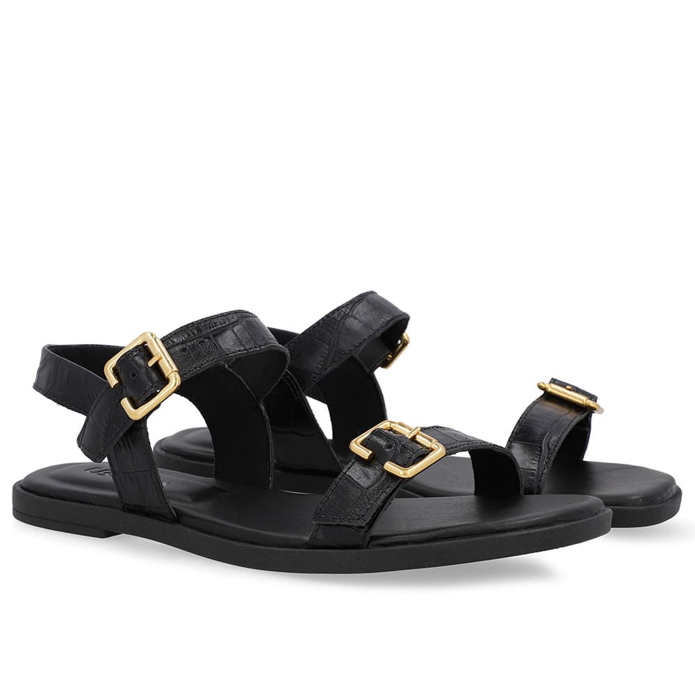 Sandália Couro Croco Preta Detalhe Fivela Preto 2