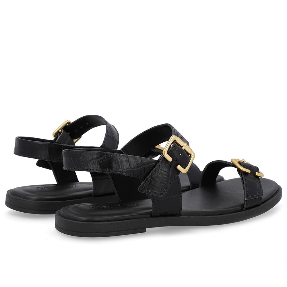 Sandália Couro Croco Preta Detalhe Fivela Preto 3