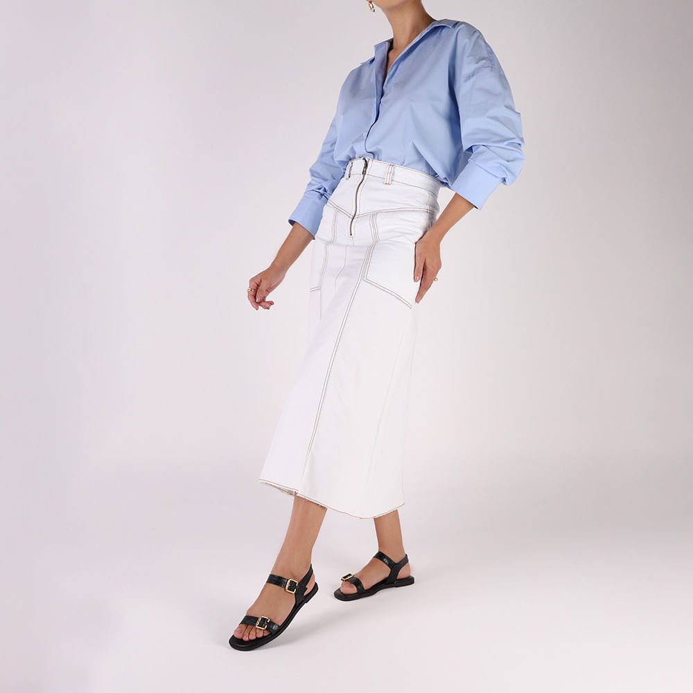 Sandália Couro Croco Preta Detalhe Fivela Preto 4