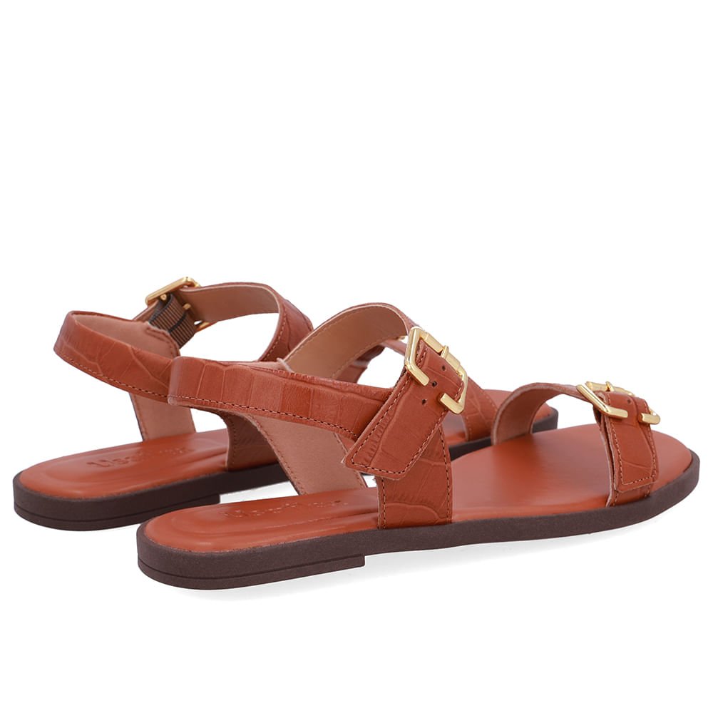 Sandália Couro Croco Marrom Detalhe Fivela Marrom 3
