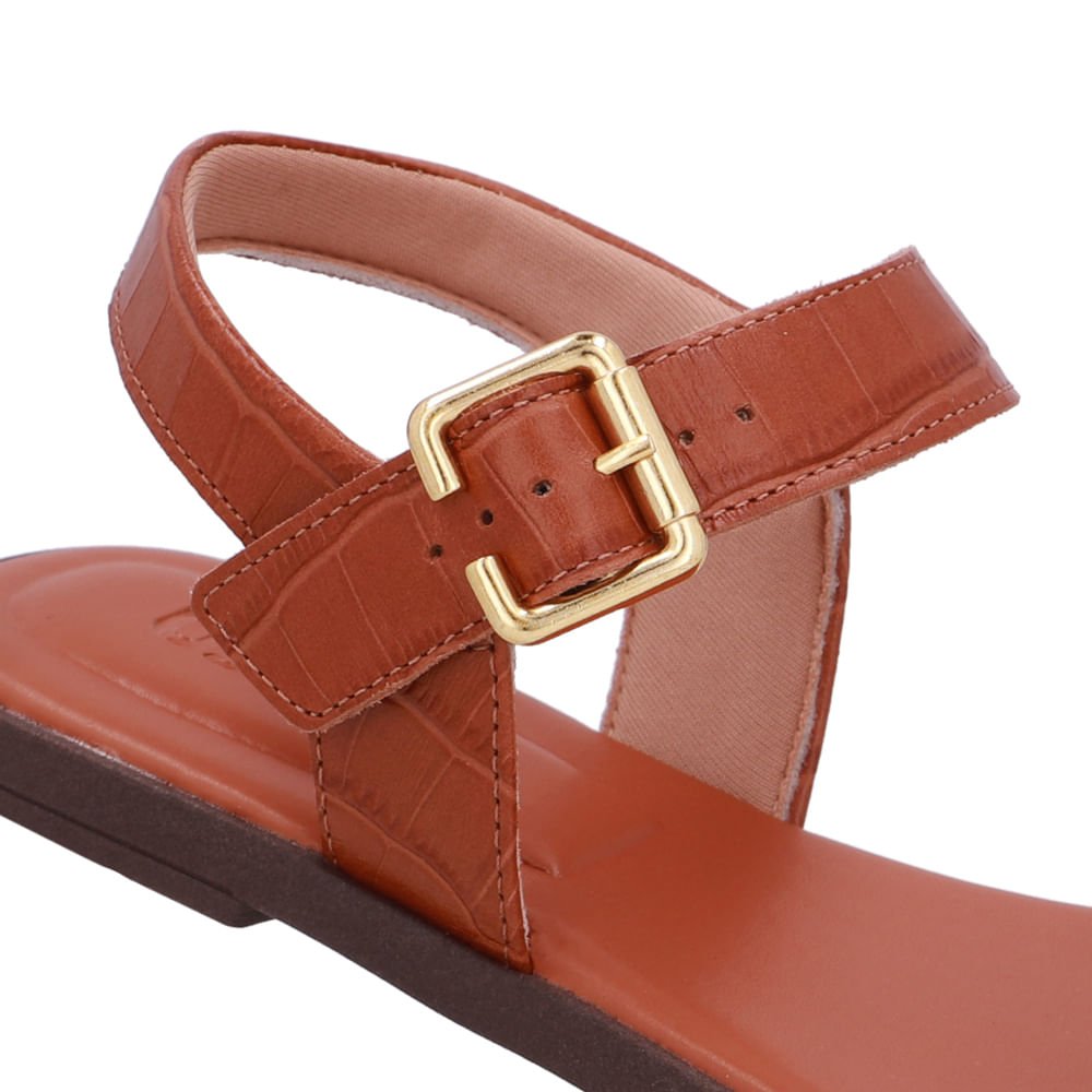 Sandália Couro Croco Marrom Detalhe Fivela Marrom 4